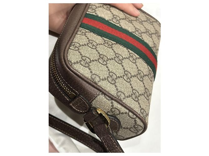 Borsa a mano Gucci Mini Ophidia GG in nylon marrone chiaro - vista 6