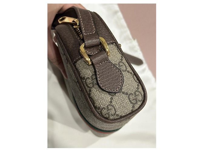 Borsa a mano Gucci Mini Ophidia GG in nylon marrone chiaro - vista 7