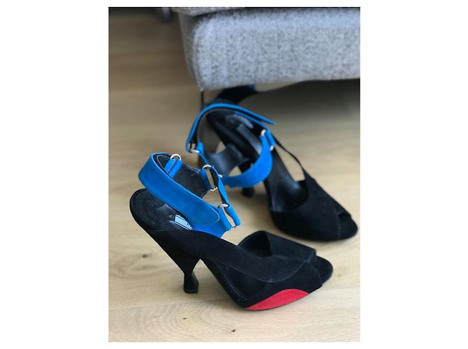 Sandali PRADA T.EU 39.5 Camoscio Nero - vista 2