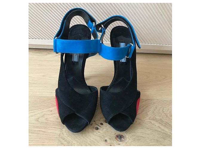 Sandali PRADA T.EU 39.5 Camoscio Nero - vista 3