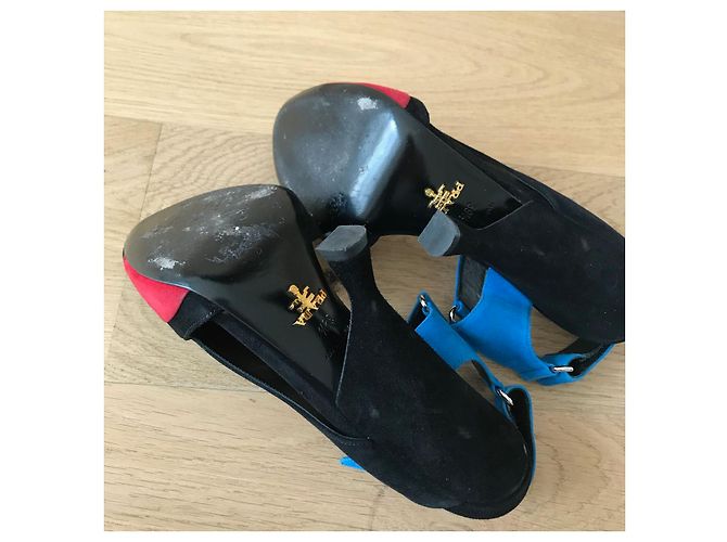 Sandali PRADA T.EU 39.5 Camoscio Nero - vista 5