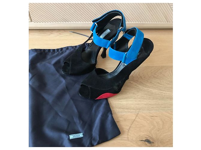 Sandali PRADA T.EU 39.5 Camoscio Nero - vista 6