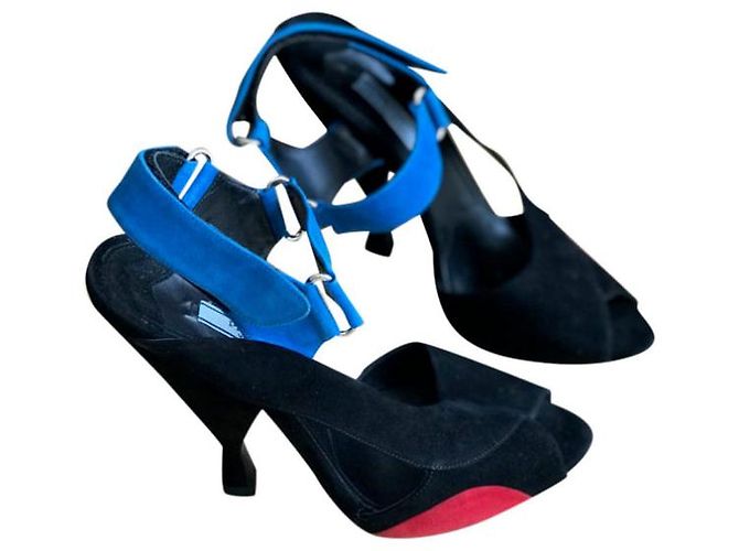 Sandali PRADA T.EU 39.5 Camoscio Nero - vista 7