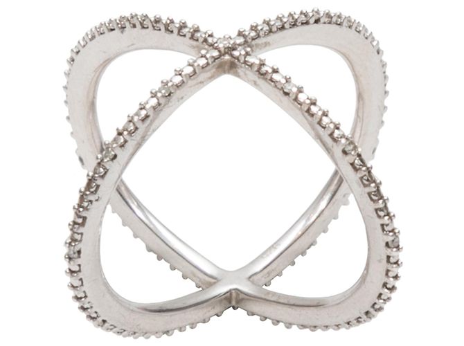Autre Marque Eva Fehren Pave Diamond X Ring Size 6 Silber - Ansicht 4