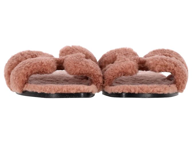 Sandali Hermès Oran in shearling rosa rosa - vista 3