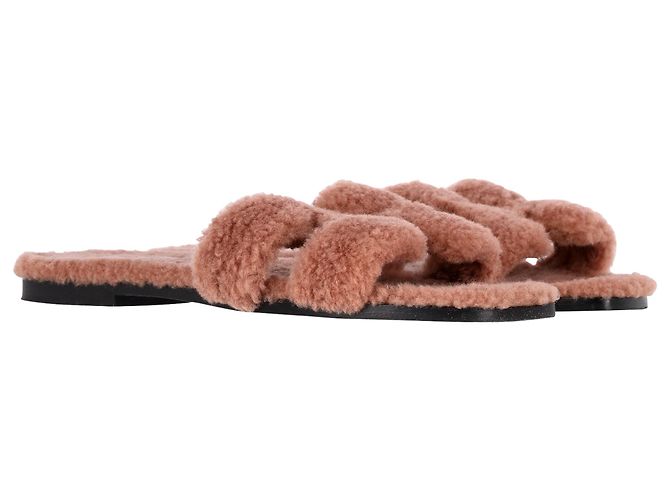 Sandali Hermès Oran in shearling rosa rosa - vista 4