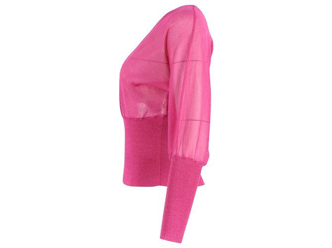 Blusa de malha de manga comprida com decote em V Emilio Pucci em seda rosa - vista 2