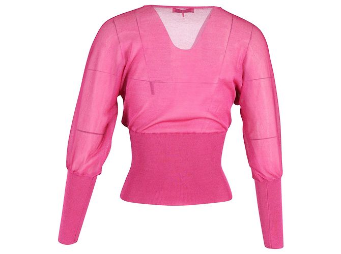 Blusa de malha de manga comprida com decote em V Emilio Pucci em seda rosa - vista 3