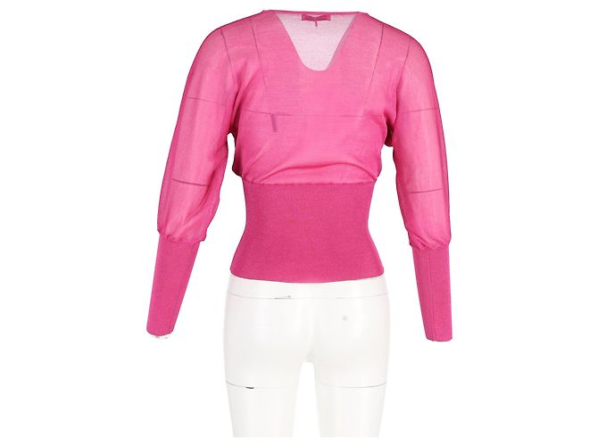 Blusa de malha de manga comprida com decote em V Emilio Pucci em seda rosa - vista 6