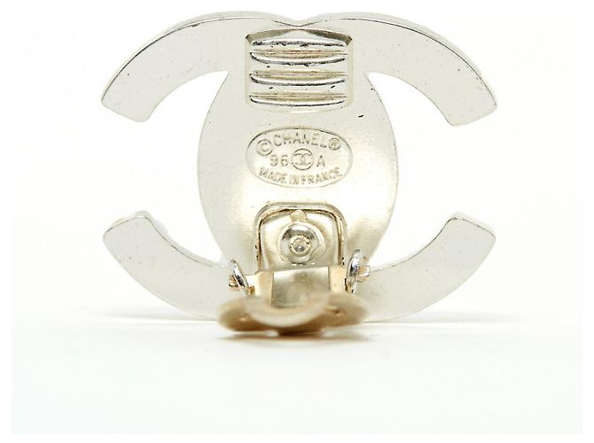 Chanel AH1996 Clip-on Earrings CC Turnlock Clip Silver Rhinestones Silvery - view 4