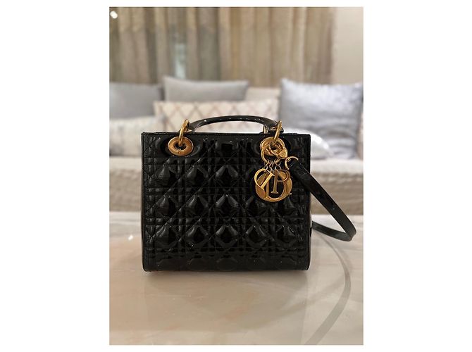 Dior Lady Dior Handtasche Lackleder schwarz mittlere Größe - Ansicht 2