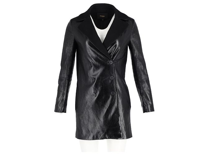 Cappotto Maje con petto foderato in pelle Nera Nero - vista 4