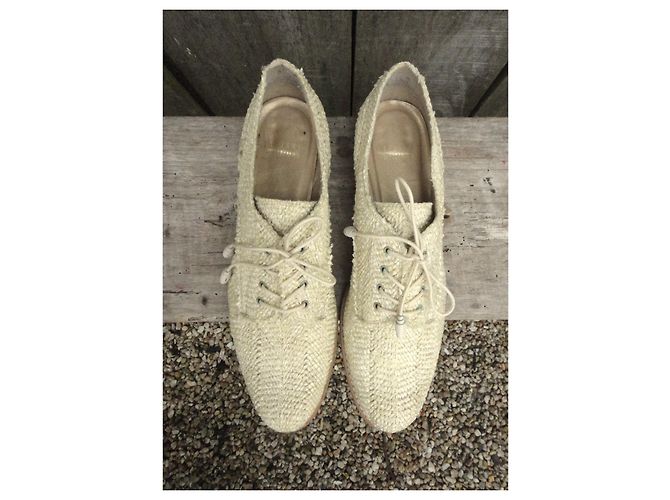 Derbies Stuart Weitzman Starstudded Crème Raphia et Cuir - vue 2