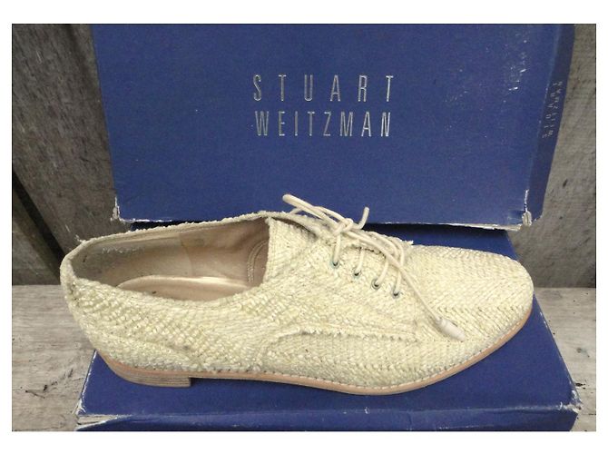Derbies Stuart Weitzman Starstudded Crème Raphia et Cuir - vue 3