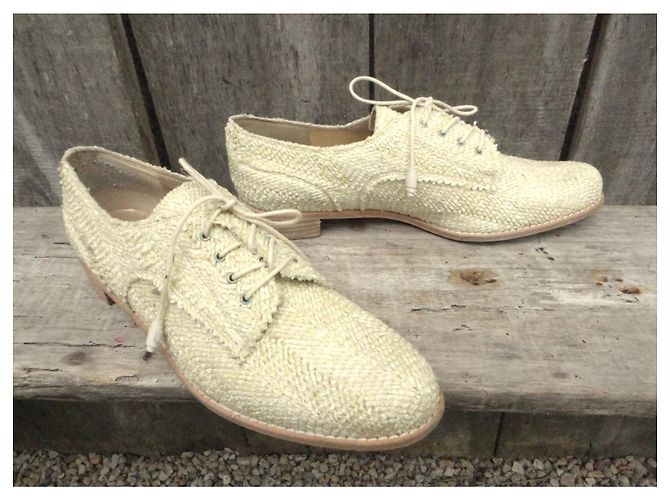 Derbies Stuart Weitzman Starstudded Crème Raphia et Cuir - vue 5
