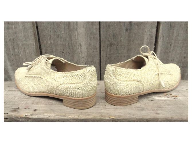 Derbies Stuart Weitzman Starstudded Crème Raphia et Cuir - vue 7