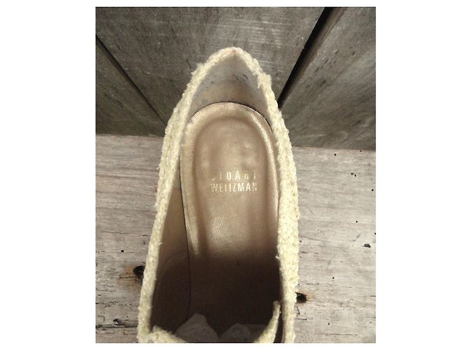 Derbies Stuart Weitzman Starstudded Crème Raphia et Cuir - vue 8