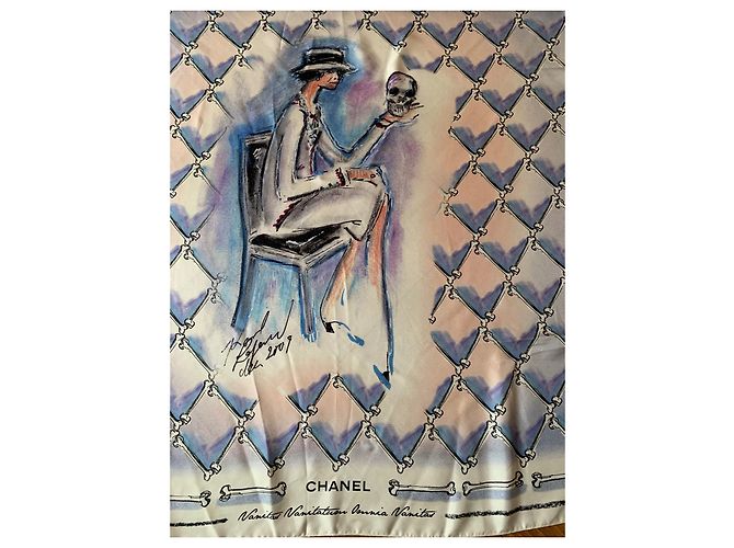 Chanel TÜCHER Vanitas vanitatum omnia vanitas 90 cm Quadrat Roh Lila Hellblau - Ansicht 3