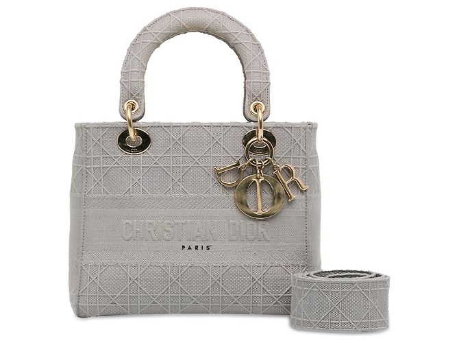 Dior Gray Medium Embroidered Canvas Cannage Lady D Lite - Ansicht 13