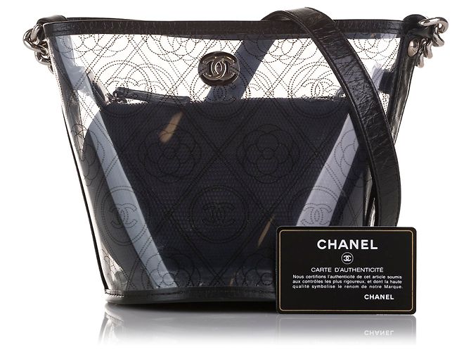 Secchiello Chanel Camelia in pelle di vitello stropicciata nera in PVC - vista 10