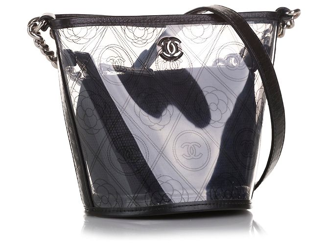 Secchiello Chanel Camelia in pelle di vitello stropicciata nera in PVC - vista 2