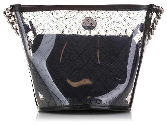 Secchiello Chanel Camelia in pelle di vitello stropicciata nera in PVC - vista 3