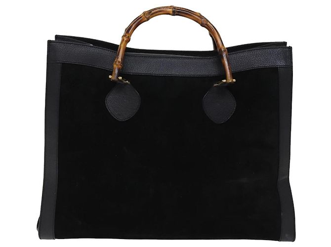 Bamboo GUCCI Borsa tote in bambù Pelle scamosciata Nera 002 1186 0259 auth 75677 Nero - vista 13