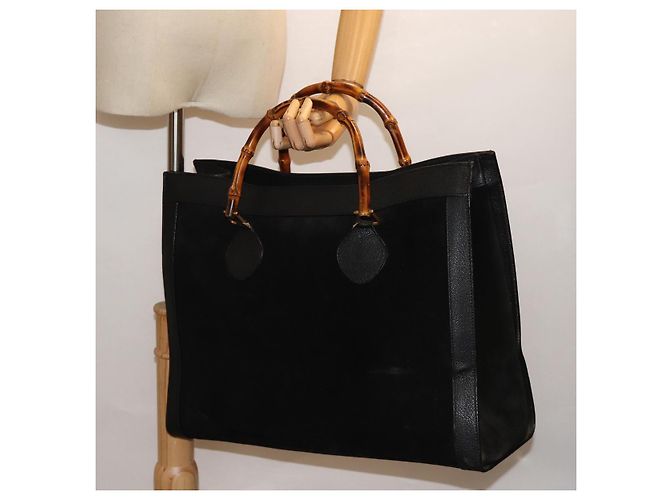 Bamboo GUCCI Borsa tote in bambù Pelle scamosciata Nera 002 1186 0259 auth 75677 Nero - vista 22