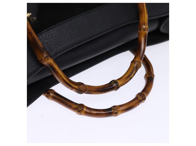 Bamboo GUCCI Borsa tote in bambù Pelle scamosciata Nera 002 1186 0259 auth 75677 Nero - vista 7