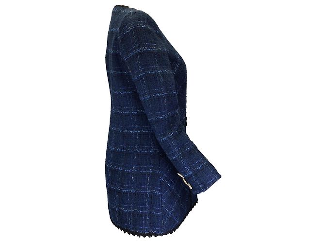 Edward Achour Chaqueta de tweed con botones joya azul marino - vista 2