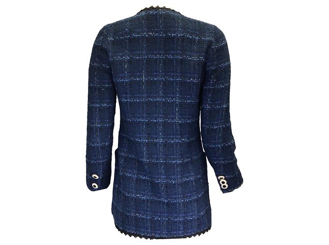 Edward Achour Chaqueta de tweed con botones joya azul marino - vista 3