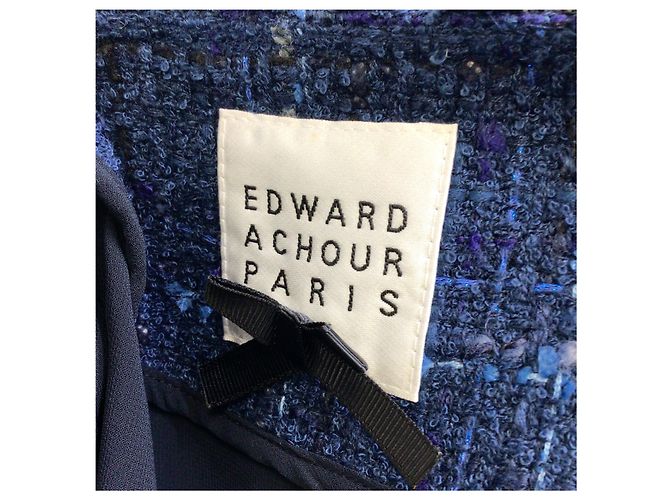 Edward Achour Chaqueta de tweed con botones joya azul marino - vista 4