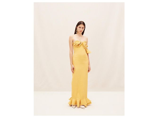 Jacquemus La Robe Artichaut Gerafftes Maxikleid Gelb - Ansicht 3