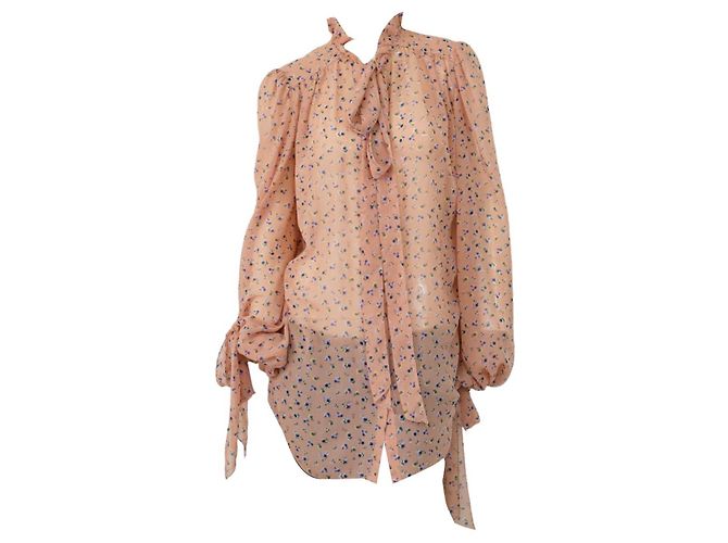 Autre Marque Camicia Poustovit rosa floreale trasparente con grandi fiocchi - vista 8