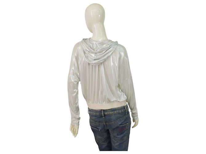 Giacca corta con cappuccio Pinko Liquid Shine Argento Metallizzato M - vista 2