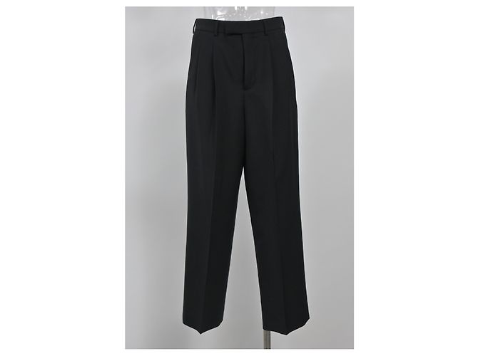 Céline Pantaloni Margaret a pieghe foderati Celine in lana nera Nero - vista 5