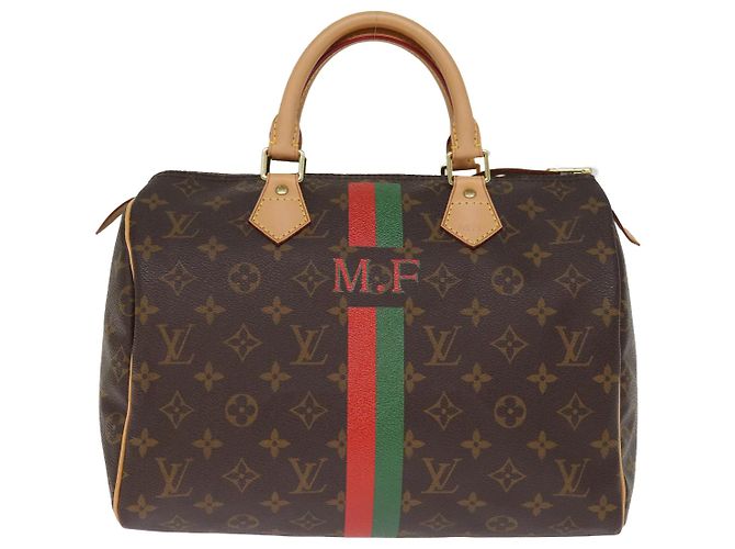 LOUIS VUITTON Monogramm My LV Heritage Speedy 30 Handtasche Rot Grün LV Auth 76750 - Ansicht 13
