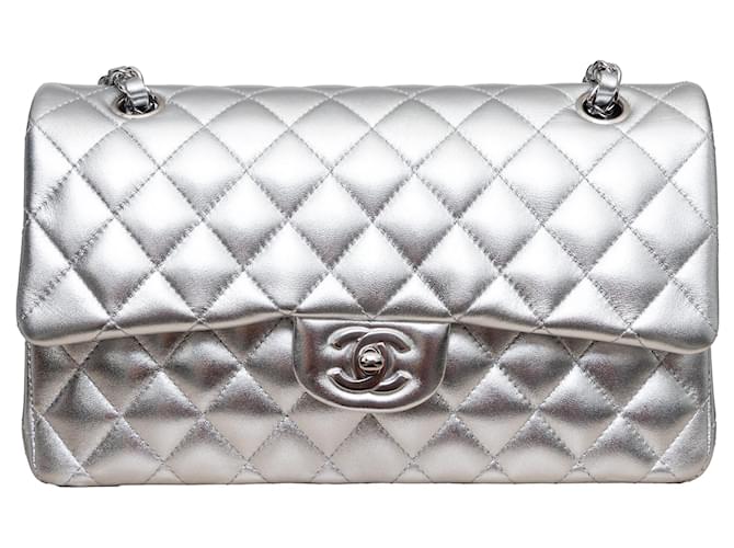 Borsa con patta foderata metallizzata Chanel Argento - vista 3