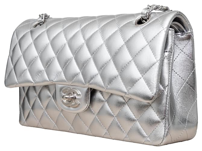 Borsa con patta foderata metallizzata Chanel Argento - vista 5