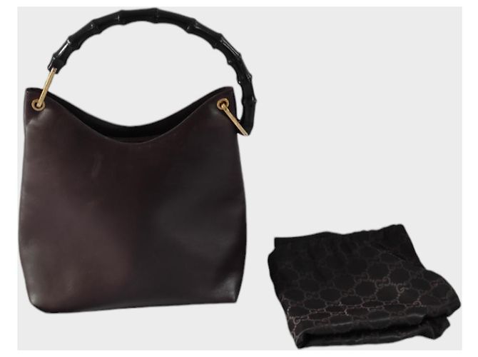 Bamboo Borsa a mano Gucci in pelle marrone con manico in bambù - vista 10