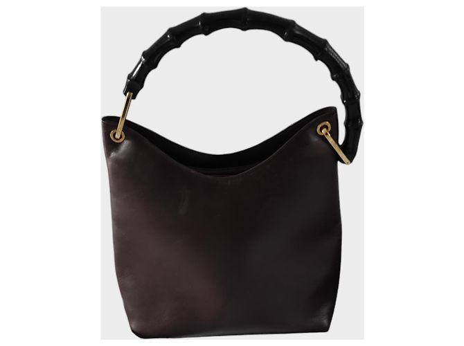 Bamboo Borsa a mano Gucci in pelle marrone con manico in bambù - vista 2