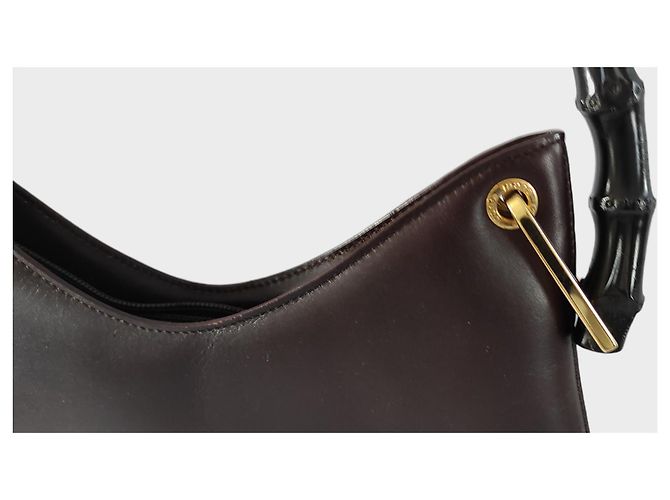Bamboo Borsa a mano Gucci in pelle marrone con manico in bambù - vista 8