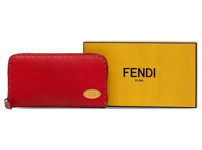 Fendi Red Leather Selleria Zip Around Long Wallet - view 17