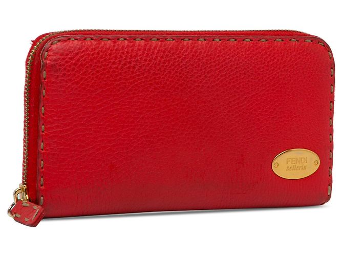 Fendi Red Leather Selleria Zip Around Long Wallet - view 2