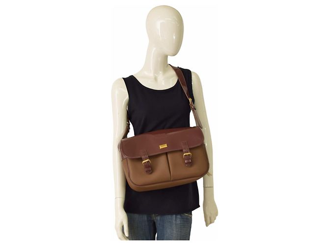 Borsa a tracolla Gianfranco Ferré in tela e pelle vernice marrone - vista 12