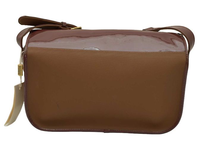 Borsa a tracolla Gianfranco Ferré in tela e pelle vernice marrone - vista 2