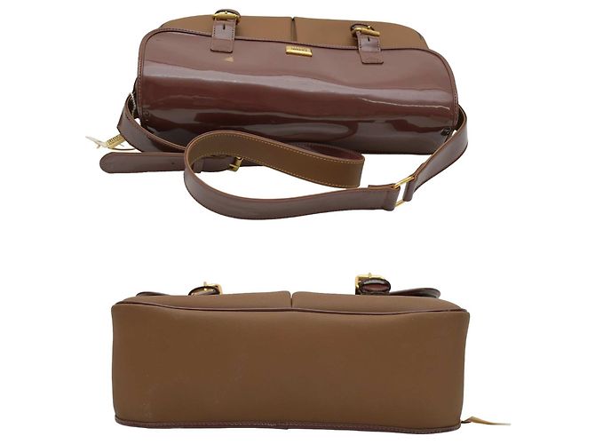 Borsa a tracolla Gianfranco Ferré in tela e pelle vernice marrone - vista 3