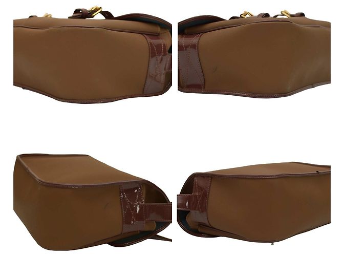 Borsa a tracolla Gianfranco Ferré in tela e pelle vernice marrone - vista 4