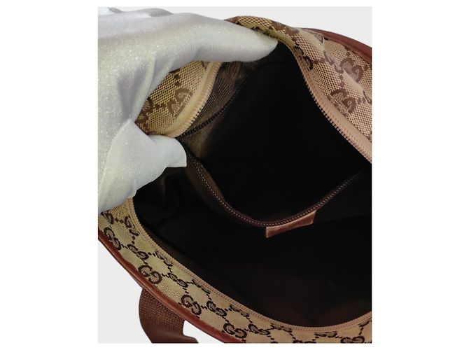Borsa shopping Gucci marrone in pelle e tela Marrone chiaro - vista 10