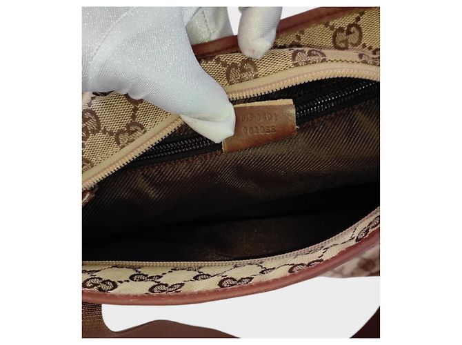 Borsa shopping Gucci marrone in pelle e tela Marrone chiaro - vista 11